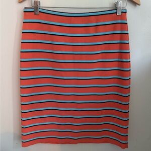 Marc Cain Vibrant Orange and Blue Striped Pencil Skirt Size 8 N3